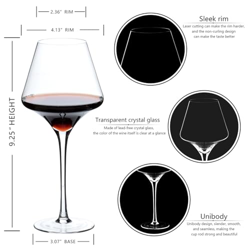 BACLIFE Red Wine Glasses Set of 4 – 20 oz Premium Crystal Wine Glass With Long Stem – Hand Blown Large Burgundy Wine Glasses for Wedding, Anniversary, Christmas - My Kitchen Products