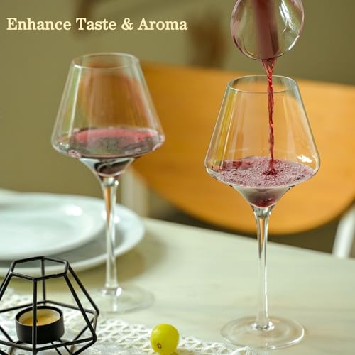 BACLIFE Red Wine Glasses Set of 4 – 20 oz Premium Crystal Wine Glass With Long Stem – Hand Blown Large Burgundy Wine Glasses for Wedding, Anniversary, Christmas - My Kitchen Products
