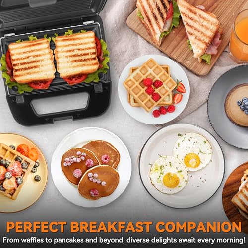 Baker’s Friend 3 in 1 Mini Waffle Maker with Removable Plates, Dual Waffle & Pancake and Grill Plates, Breakfast Sandwich Maker Press, Dishwasher Safe, Non-stick Coating, Graphite - My Kitchen Products