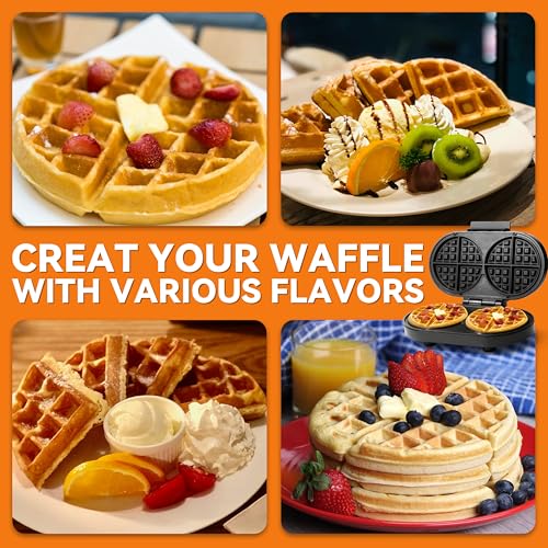 Baker’s Friend Double Belgian Waffle Maker Thick, 2 X 6” Round Waffle Maker, Belgium Waffle Iron, Waflera Electrica with Non-stick Plates, 1200W, Perfect for Kids & Family Breakfast, Graphite - My Kitchen Products