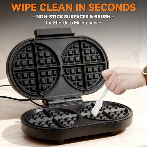 Baker’s Friend Double Belgian Waffle Maker Thick, 2 X 6” Round Waffle Maker, Belgium Waffle Iron, Waflera Electrica with Non-stick Plates, 1200W, Perfect for Kids & Family Breakfast, Graphite - My Kitchen Products