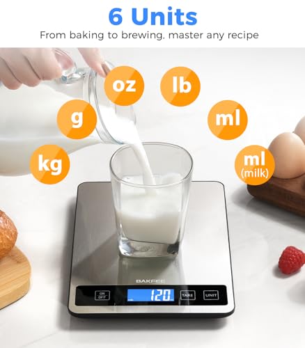 BakFee Food Scale - 15kg/33lb Digital Kitchen Scale with Full-View LCD Display, Grams and Ounces, Easy Clean Stainless Steel, 6 Units with Tare Function, Precise for Baking, Cooking & Meal Prep, Black - My Kitchen Products