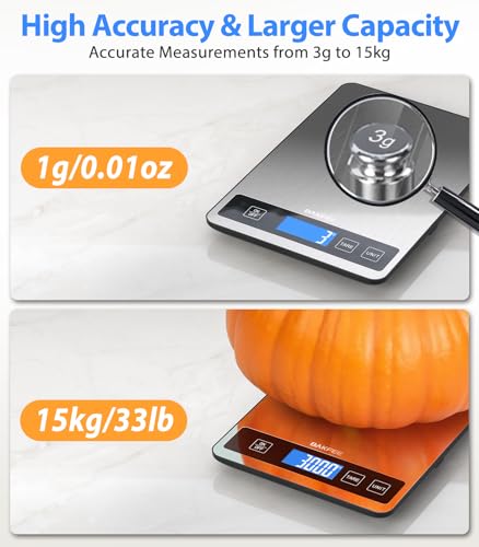 BakFee Food Scale - 15kg/33lb Digital Kitchen Scale with Full-View LCD Display, Grams and Ounces, Easy Clean Stainless Steel, 6 Units with Tare Function, Precise for Baking, Cooking & Meal Prep, Black - My Kitchen Products