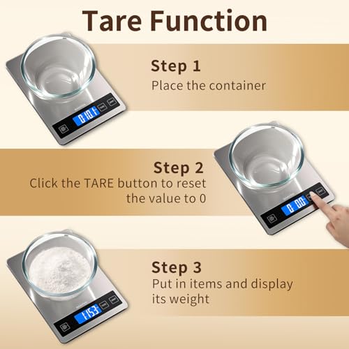 BakFee Food Scale, 33lb Digital Kitchen Scale with Stainless Steel & Tempered Glass, USB Rechargeable, 1g/0.05oz Precise Weighing, Splash-Resistant and Sturdy Surface, for Cooking, Baking, Weight Loss - My Kitchen Products