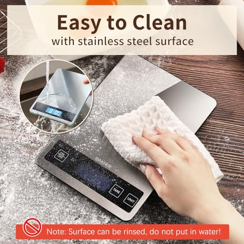BakFee Food Scale, 33lb Digital Kitchen Scale with Stainless Steel & Tempered Glass, USB Rechargeable, 1g/0.05oz Precise Weighing, Splash-Resistant and Sturdy Surface, for Cooking, Baking, Weight Loss - My Kitchen Products