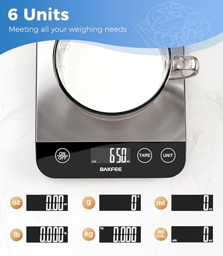 BakFee Food Scale, 33lb Rechargeable Kitchen Scale with Stainless Steel, Grams and Ounces, USB Charging, 1g High Accuracy for Baking, Cooking & Food Prep, Black, BK806 - My Kitchen Products