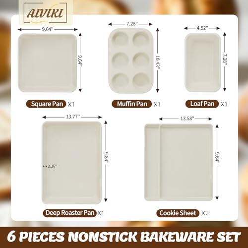 Baking Pans Set, Nonstick Bakeware Sets, Oven Pans for Cooking, AIVIKI 6 Pieces Baking Set Including Cookie Sheet, Deep Roaster Pan, Square Pan, Loaf Pan, Muffin Pan, Carbon Steel Baking Set - My Kitchen Products
