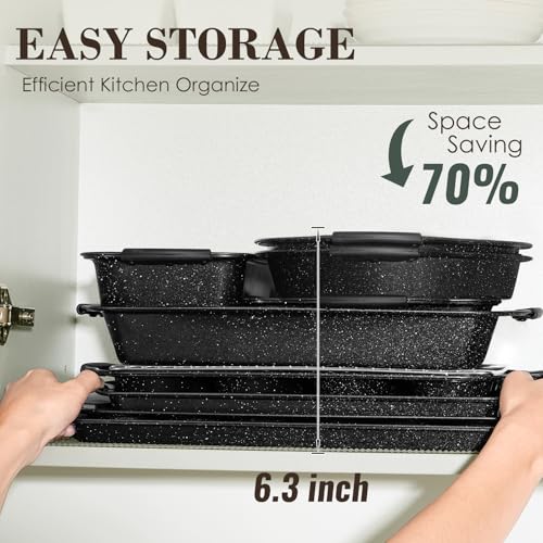 Baking Pans Set Nonstick, Bakeware Sets Stackable with Silicone Handles, AIVIKI 22 Pieces Oven Pan for Cooking Including Baking Cookie Sheet with Rack, Roast Pan, Cake Pan, Loaf Pan, Muffin Pan, Black - My Kitchen Products