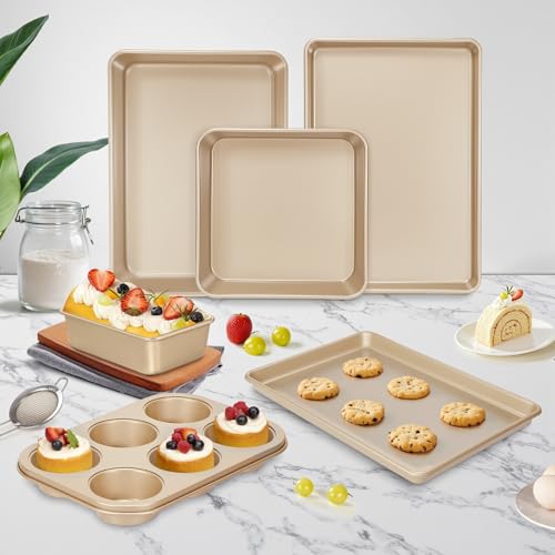 Baking Pans Set, Nonstick Stackable Bakeware Sets, Oven Pans for Cooking, AIVIKI 6 Pieces Baking Sheets Set Including Cookie Sheet, Deep Roaster Pan, Square Pan, Loaf Pan, Muffin Pan, Carbon Steel - My Kitchen Products