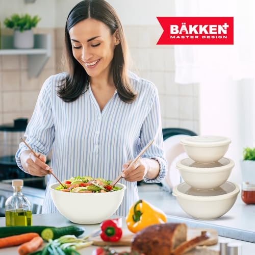 Bakken Master 12 Piece Plastic Nesting Bowls with Lids - Mixing Bowls Set includes 6 Prep Bowls and 6 Lids, BPA-Free, Reusable Meal Prep Containers, Microwave, Freezer & Dishwasher Safe, White Cream - My Kitchen Products