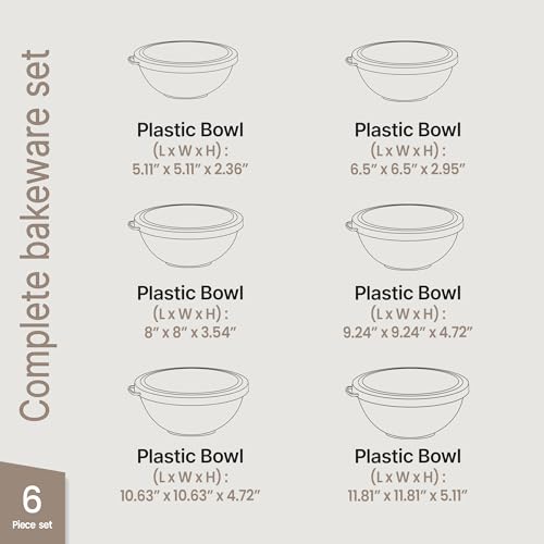Bakken Master 12 Piece Plastic Nesting Bowls with Lids - Mixing Bowls Set includes 6 Prep Bowls and 6 Lids, BPA-Free, Reusable Meal Prep Containers, Microwave, Freezer & Dishwasher Safe, White Cream - My Kitchen Products