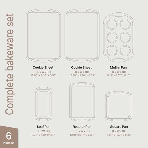 Bakken Swiss - Bakeware Set – 6 Piece – Stackable, Deluxe, Non-Stick Baking Pans for Professional and Home Cooking – Carbon Steel, White Stone Coating - My Kitchen Products