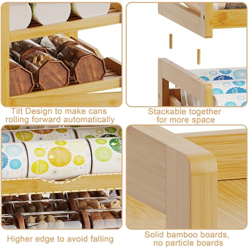 BAMBANG Can Organizer for Pantry, 4 Tier Stackable Bamboo Canned Food Storage Rack, Rolling Soda Can Dispenser Holds Up to 48 Cans, Detachable Can Organizer for Cabinet, Natural - My Kitchen Products