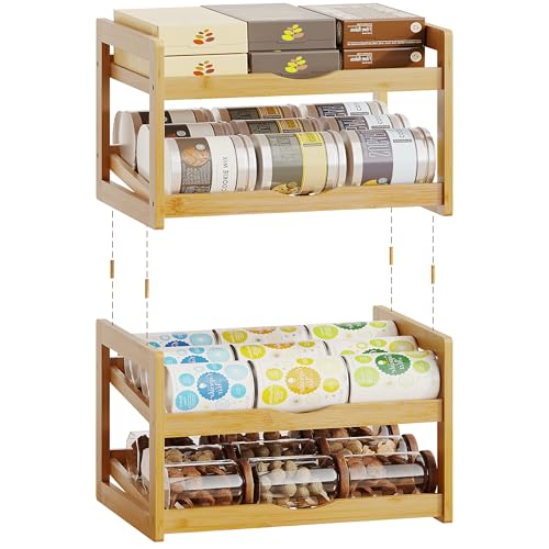 BAMBANG Can Organizer for Pantry, 4 Tier Stackable Bamboo Canned Food Storage