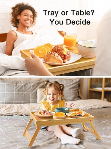 Bamboo Bed Tray Table with Foldable Legs, Breakfast Tray for Sofa, Bed, Eating, Working, Used As Laptop Desk Snack Tray by Pipishell - My Kitchen Products