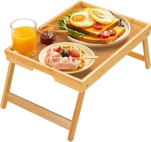 Bamboo Bed Tray Table with Foldable Legs, Breakfast Tray for Sofa, Bed, Eating