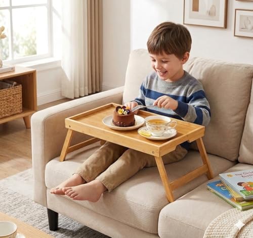 Bamboo Bed Tray Table with Foldable Legs, Breakfast Tray for Sofa, Bed, Eating, Working, Used As Laptop Desk Snack Tray by Pipishell - My Kitchen Products