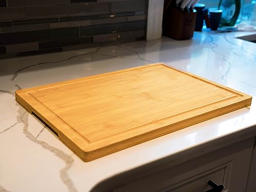 Bamboo Cutting Board for Kitchen, 18" Large Wood Charcuterie Cheese Board, Wooden Chopping Block with Side Handles and Juice Grooves - My Kitchen Products