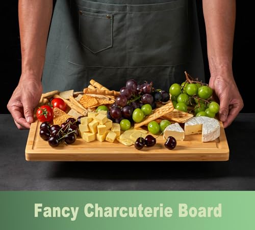 Bamboo Cutting Board for Kitchen, 18" Large Wood Charcuterie Cheese Board, Wooden Chopping Block with Side Handles and Juice Grooves - My Kitchen Products