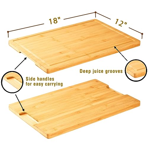 Bamboo Cutting Board for Kitchen, 18" Large Wood Charcuterie Cheese Board, Wooden Chopping Block with Side Handles and Juice Grooves - My Kitchen Products
