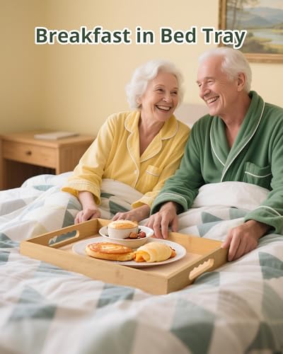 Bamboo Serving Tray, Breakfast in Bed Tray with Removable Silicone Mat, for Pantry Living Room Bathroom Tea Bar - My Kitchen Products