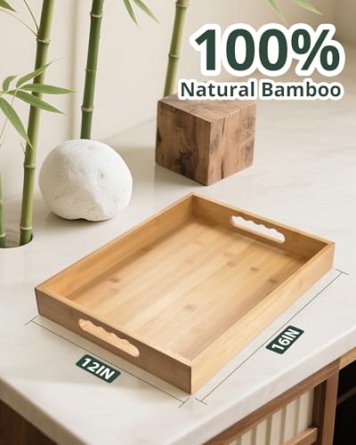Bamboo Serving Tray, Breakfast in Bed Tray with Removable Silicone Mat, for Pantry Living Room Bathroom Tea Bar - My Kitchen Products