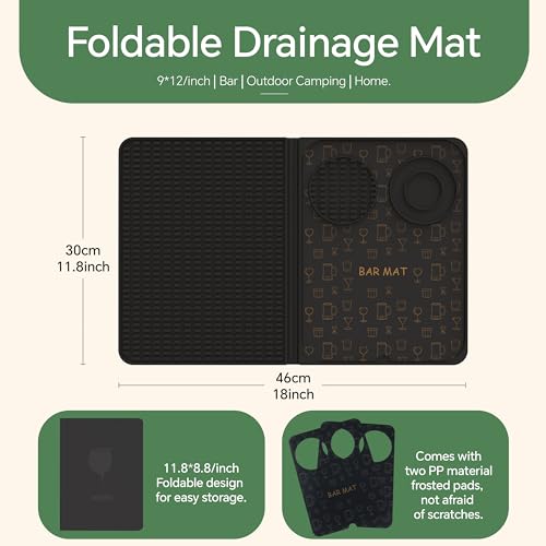 Bar Mat, Bar Accessories, Multifunctional Folding Cocktail Mat with Cutting Board, 18" X 12"(Black) Drying Mats,Bar Mat for Countertop,Bar Decorations for Home , Outdoor Bar Accessories ,Travel - My Kitchen Products
