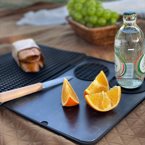 Bar Mat, Bar Accessories, Multifunctional Folding Cocktail Mat with Cutting Board, 18" X 12"(Black) Drying Mats,Bar Mat for Countertop,Bar Decorations for Home , Outdoor Bar Accessories ,Travel - My Kitchen Products