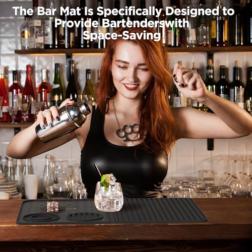 Bar Mat, Bar Accessories, Multifunctional Folding Cocktail Mat with Cutting Board, 18" X 12"(Black) Drying Mats,Bar Mat for Countertop,Bar Decorations for Home , Outdoor Bar Accessories ,Travel - My Kitchen Products