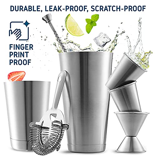 Bar Set Cocktail Shaker Set, Stainless Steel Mixology Bartender Kit, 16 Piece Cocktail Kit, Silver Cocktail Set, Bar Tools: 30oz Martini Shaker, Muddler, Bar Kit Cocktail Book, Jigger and Pourers - My Kitchen Products
