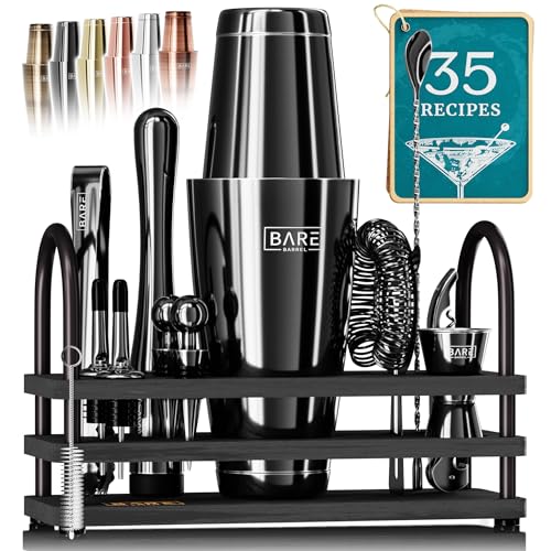 BARE BARREL Mixology Bartender Kit Bar Set, 14-Piece Cocktail Shaker Set, Martini Barware Mixing Tools for Home Bartending
