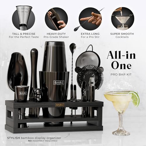 BARE BARREL® Mixology Bartender Kit Bar Set | 16-Piece Cocktail Shaker Set | Martini Barware Mixing Tools for Home Bartending | Incl. 35 Recipe Cards | Gift Set (28oz Boston Shaker, Jet Black/Black) - My Kitchen Products