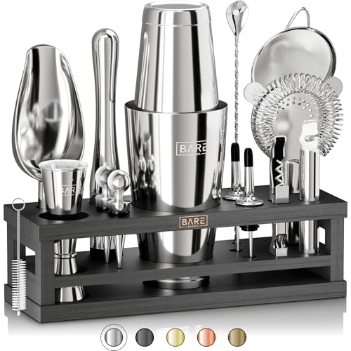 BARE BARREL Mixology Bartender Kit Bar Set, 16-Piece Cocktail Shaker Set, Martini Barware Mixing Tools for Home Bartending