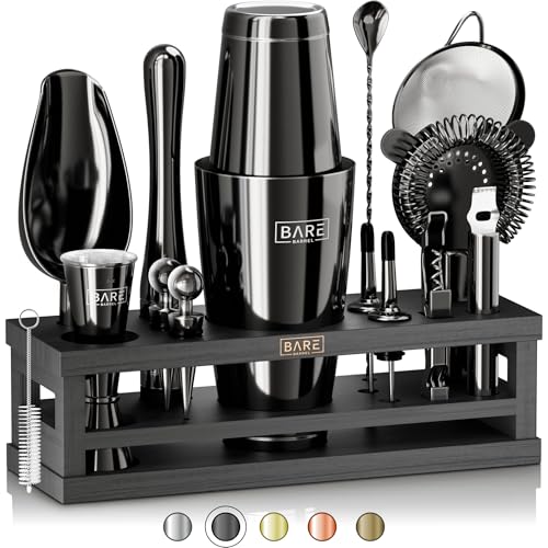 BARE BARREL Mixology Bartender Kit Bar Set, 16-Piece Cocktail Shaker Set, Martini Barware Mixing Tools for Home Bartending