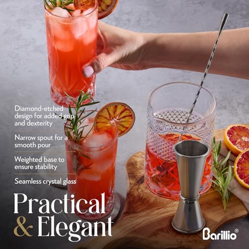 Barillio 24 Oz Crystal Cocktail Mixing Glass with Bamboo Stand & Bar Tools | Seamless Lead-Free Crystal, Weighted Base Stirring Pitcher | Including Muddler, Mixing Spoon, Jigger and Strainer - My Kitchen Products