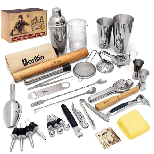 Barillio Bar Tool Set Pro Edition, Stainless-Steel Cocktail Shaker Set, Mixology Bartender Kit w/Boston