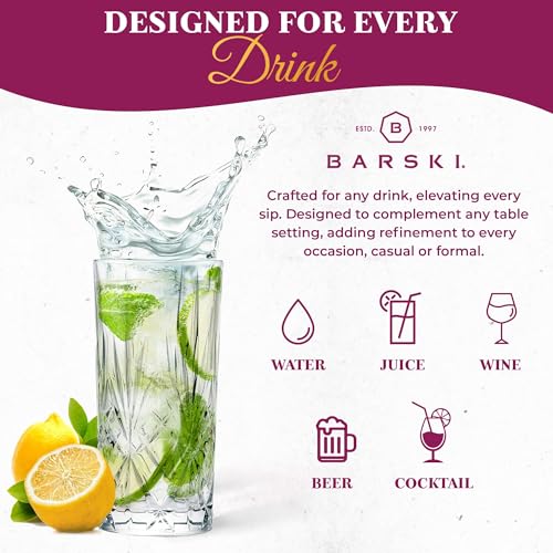 Barski Highball Glass - Drinking Glasses - Set of 2 - Hiball Tumblers - Glass Crystal Tumbler - for Water, Juice, Beer, Mixed Cocktails, Mojito Glass, Tom Collins Bar Glassware, 12 oz, Made in Europe - My Kitchen Products