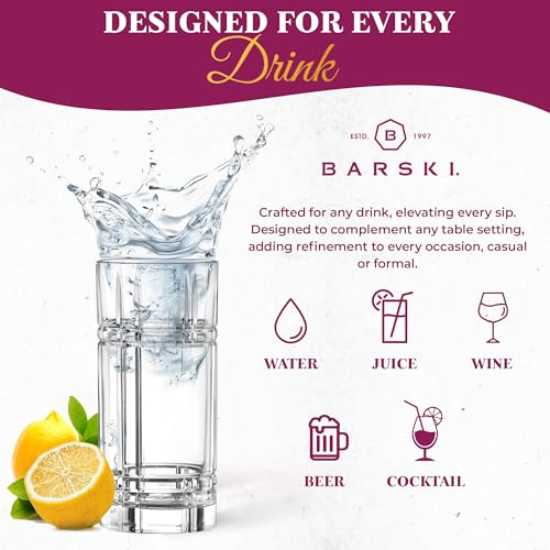 Barski Highball Glass - Drinking Glasses - Set of 4 - Hiball Tumblers - Glass Crystal Tumbler - for Water, Juice, Beer, Mixed Cocktails, Mojito Glass, Tom Collins Bar Glassware, 12 oz, Made in Europe - My Kitchen Products