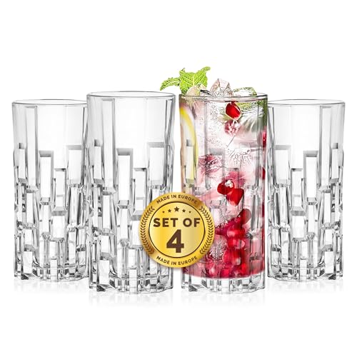 Barski Highball Glass - Drinking Glasses - Set of 4 Hiball Tumblers - Glass Crystal Tumbler - for Water, Juice, Beer, Mixed Cocktails, Mojito Glass, Tom Collins Bar Glassware, 11.6 oz, Made in Europe - My Kitchen Products