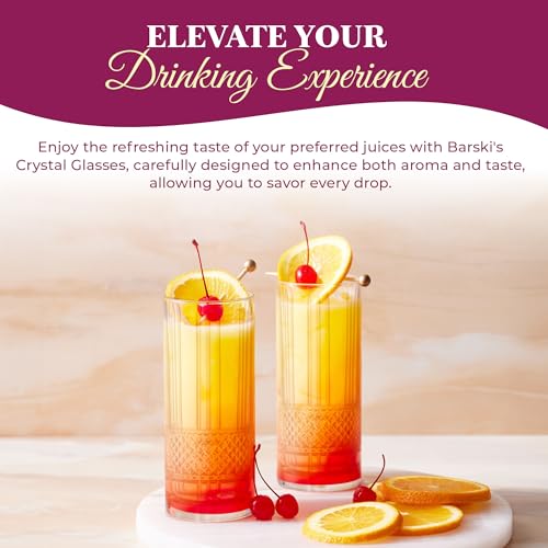 Barski Highball Glass - Drinking Glasses - Set of 4 - Hiball Tumblers - Glass Crystal Tumbler - for Water, Juice, Beer, Mixed Cocktails, Mojito Glass, Tom Collins Bar Glassware, 13 oz, Made in Europe - My Kitchen Products