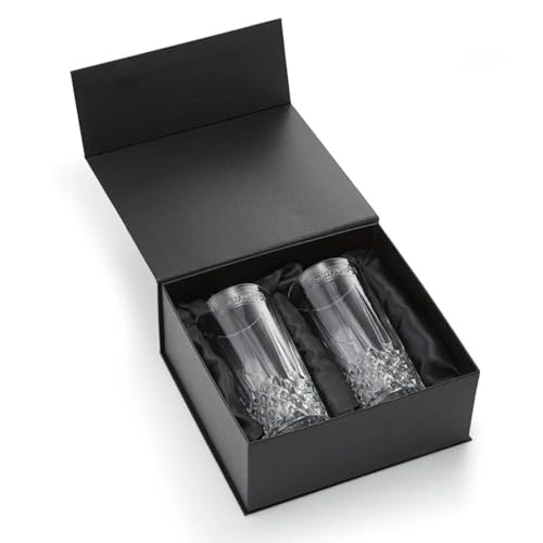 Bartesian Diamond Etched Highball Glasses, 10.5 Oz Tall High Ball Collins Glass Set for Mixed Cocktails &