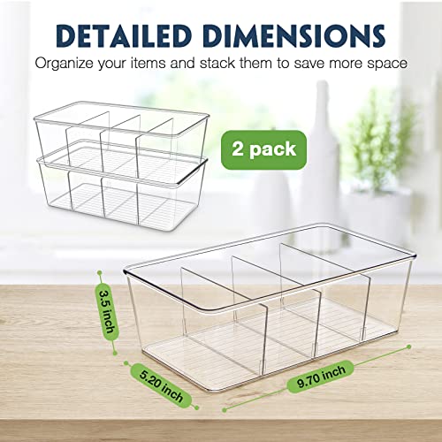 Batoto Pantry Organization and Storage Bins, Refrigerator Organizer Bins – Clear, Kitchen Organization and Storage with Dividers (2 Pack) - My Kitchen Products