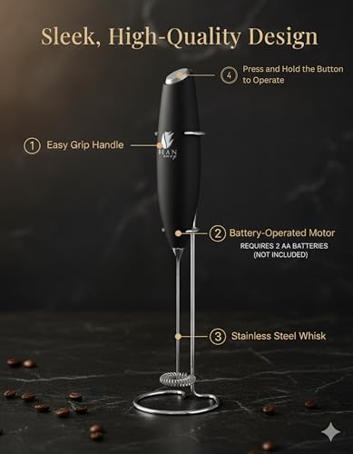 Bean Envy Milk Frother, Coffee Stirrers, Frother Wand, Milk Frother Handheld, Frother with stand, Hand Blender for Coffee, Lattes, Cappuccino, Matcha and Hot Chocolate – Kitchen Gifts - Black - My Kitchen Products