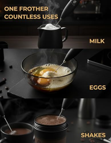 Bean Envy Milk Frother, Coffee Stirrers, Frother Wand, Milk Frother Handheld, Frother with stand, Hand Blender for Coffee, Lattes, Cappuccino, Matcha and Hot Chocolate – Kitchen Gifts - Black - My Kitchen Products