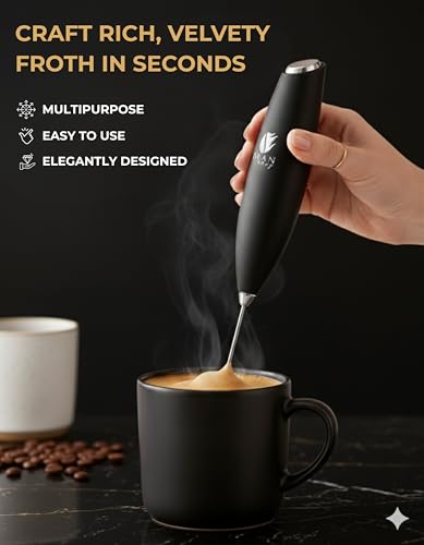 Bean Envy Milk Frother, Coffee Stirrers, Frother Wand, Milk Frother Handheld, Frother with stand, Hand Blender for Coffee, Lattes, Cappuccino, Matcha and Hot Chocolate – Kitchen Gifts - Black - My Kitchen Products