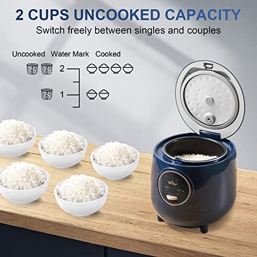 Bear Mini Rice Cooker 2 Cups Uncooked, 1.2L Portable Non-Stick Small Travel Rice Cooker, BPA Free, One Button to Cook and Keep Warm Function, Blue - My Kitchen Products
