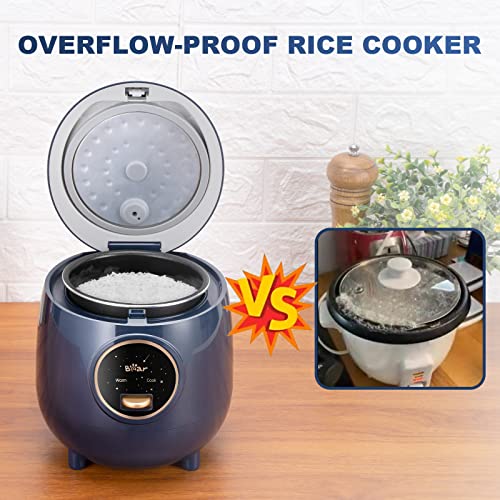 Bear Mini Rice Cooker 2 Cups Uncooked, 1.2L Portable Non-Stick Small Travel Rice Cooker, BPA Free, One Button to Cook and Keep Warm Function, Blue - My Kitchen Products