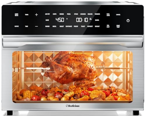 Beelicious 32QT Extra Large Air Fryer, 19-In-1 Air Fryer Toaster Oven Combo with Rotisserie and Dehydrator, Digital Convection Oven Countertop Airfryer Fit 13" Pizza, 6 Accessories, Stainless Steel - My Kitchen Products