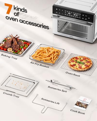 Beelicious 32QT Extra Large Air Fryer, 19-In-1 Air Fryer Toaster Oven Combo with Rotisserie and Dehydrator, Digital Convection Oven Countertop Airfryer Fit 13" Pizza, 6 Accessories, Stainless Steel - My Kitchen Products