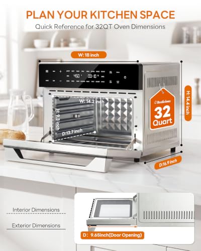 Beelicious 32QT Extra Large Air Fryer, 19-In-1 Air Fryer Toaster Oven Combo with Rotisserie and Dehydrator, Digital Convection Oven Countertop Airfryer Fit 13" Pizza, 6 Accessories, Stainless Steel - My Kitchen Products